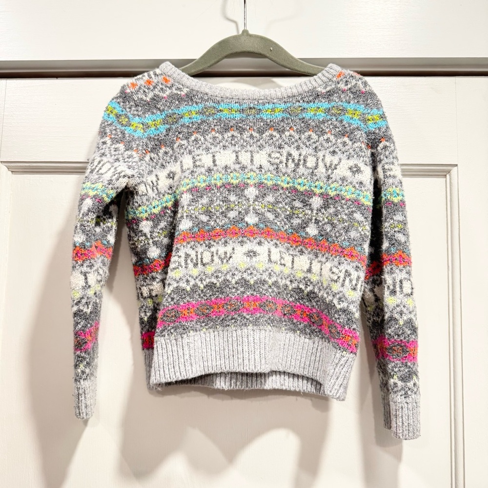 Gap Toddler Girls let it snow fair isle grey knit‎ sweater 5T Spring Apres Ski
